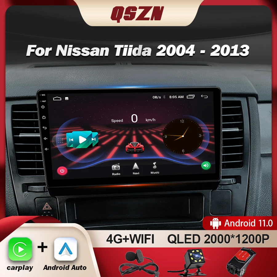 

Автомагнитола QSZN Android 13 для Nissan Tiida C11 2004 - 2013 Carplay Navi GPS мультимедийный видеоплеер Стерео DVD 4G Wifi авто