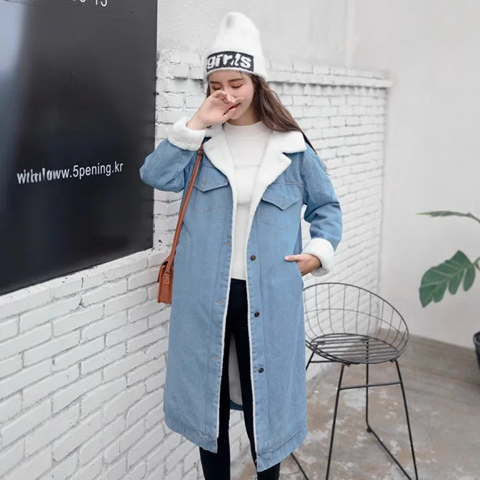 Loose Fce Lined Denim Cotton Jaet Women's Outerwear Thiened Long Sve Commute Sle Winter Collection 2023