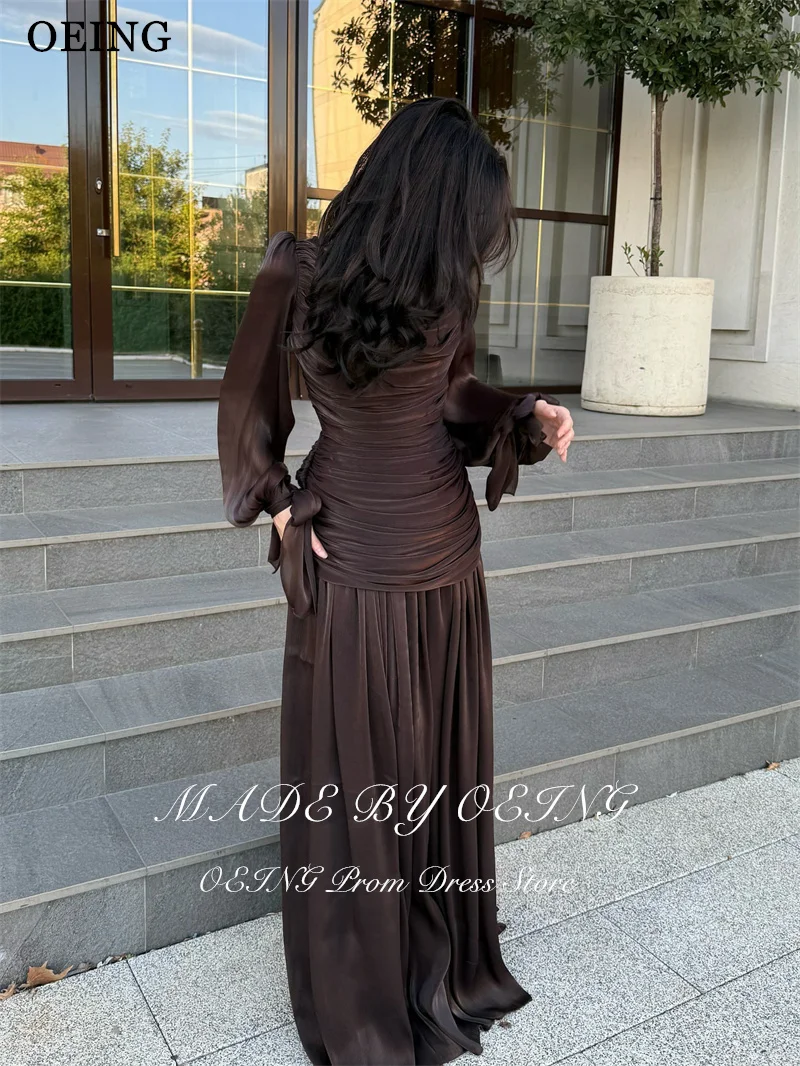 Oeing elegante vestido de baile reto até o chão drapeado mangas compridas plissados vestidos de noite 2025 فساتmaveraPersonalizzato