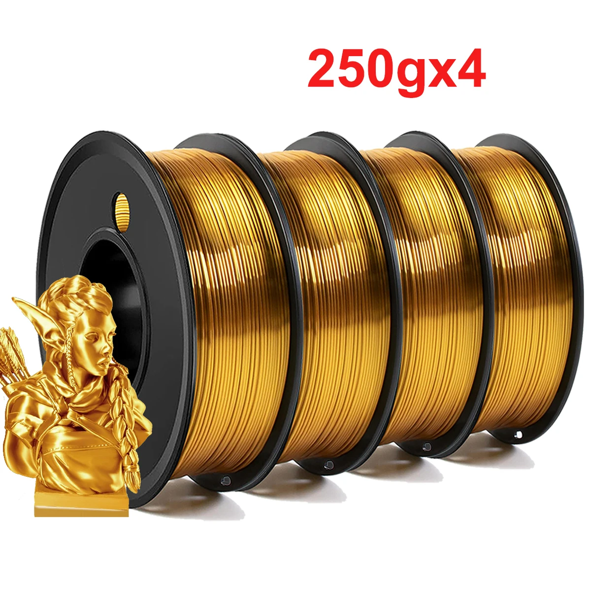 

250gx4 Нить для 3D-принтера PLA Silk Gold 1,75 мм 250 г 500 г 1 кг Материал для 3D-принтера Pla Gold Silk Проволока накаливания Вакуумная упаковка