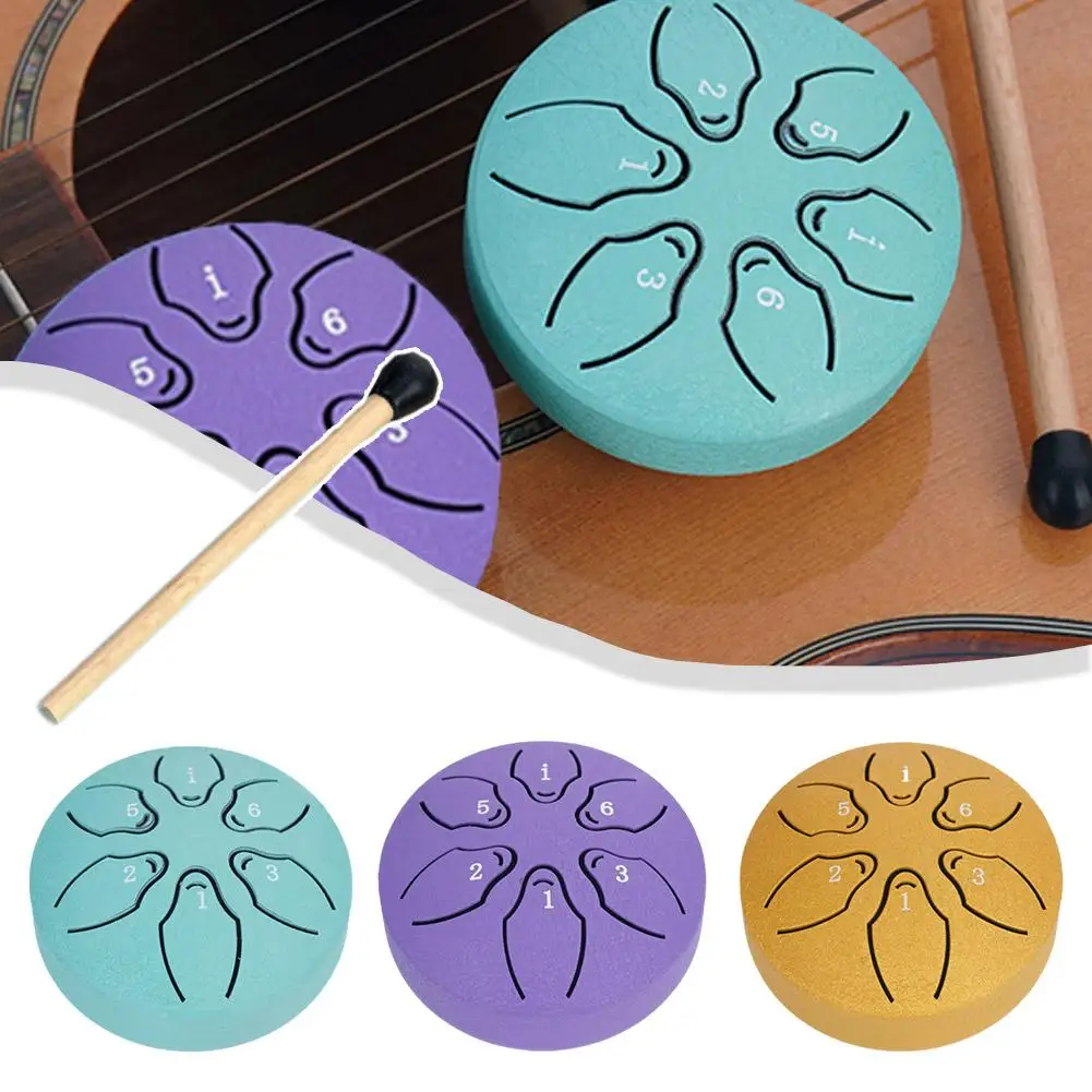 

3 Inch 6 Tone Tongue Drum Mini Hand Pan Drums Drumsticks Mini Rain Drum Drum Tambourine Rain Music Drum Chime Ethereal Outd N0u3