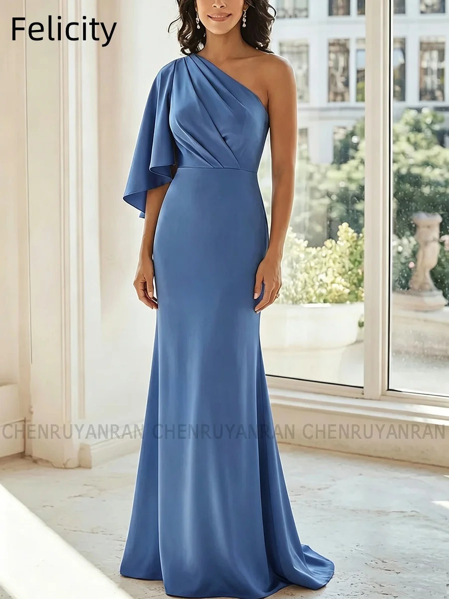 Simple Long Mother of the Bride Dresses 2026 One-Shoulder Mermaid Formal Wedding Guest Dress Blue Elegant Evening Gown Custom