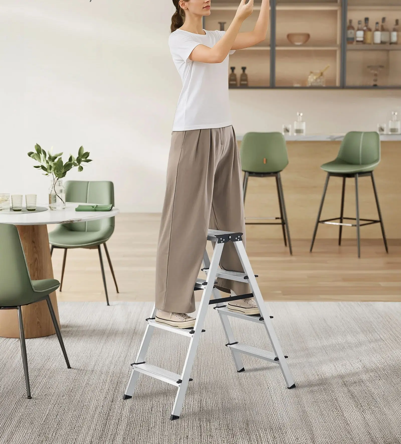 SONGMICS ladder, trapladder, aluminium ladder met 3 antislip treden, opvouwbaar, trapladder, multifunctionele ladder, tot 150 kg