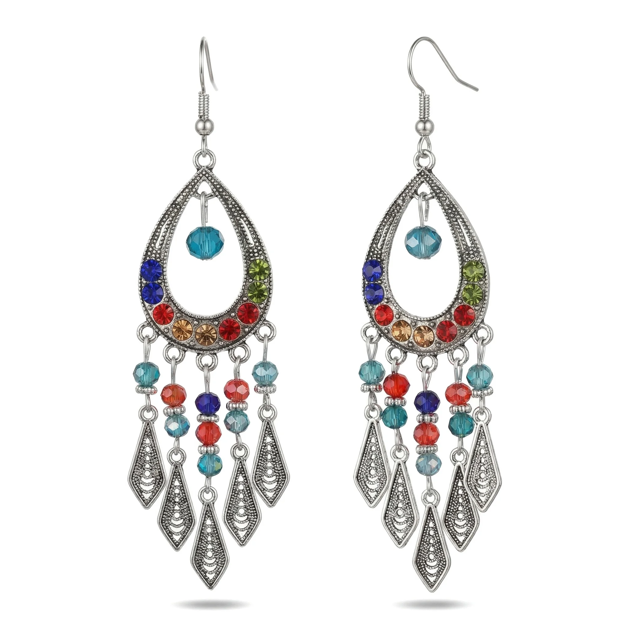 

Bohemian Style Waterdrop Shaped Micro-Paved Crystal Long Dangle Earrings for Women Ethnic Fashion Water Element Drip Design