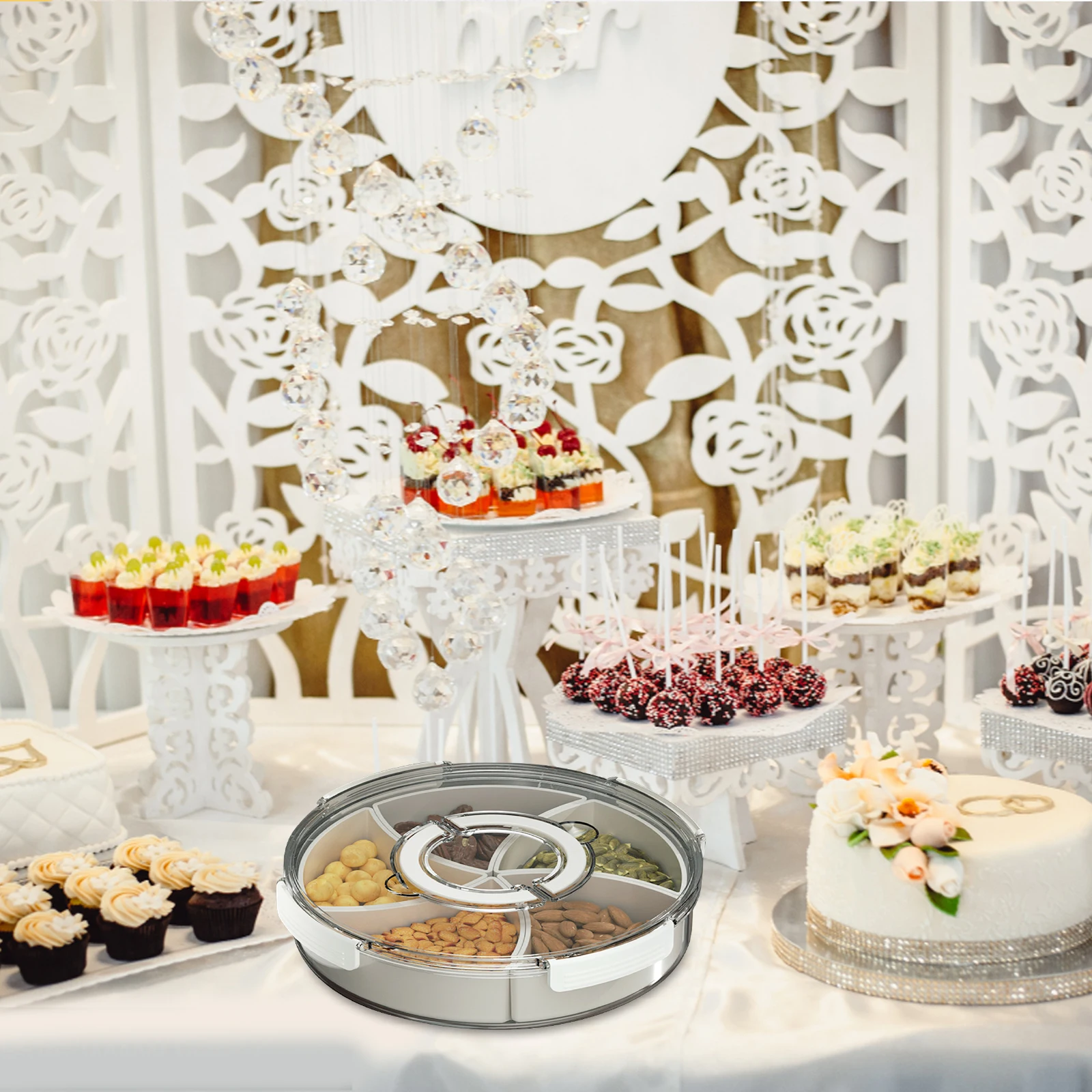 

Lidded Snack Platter Compartment Snacks Box Nut Peanut Candies Box for Party Home Office Hotel Practical Easy Clean