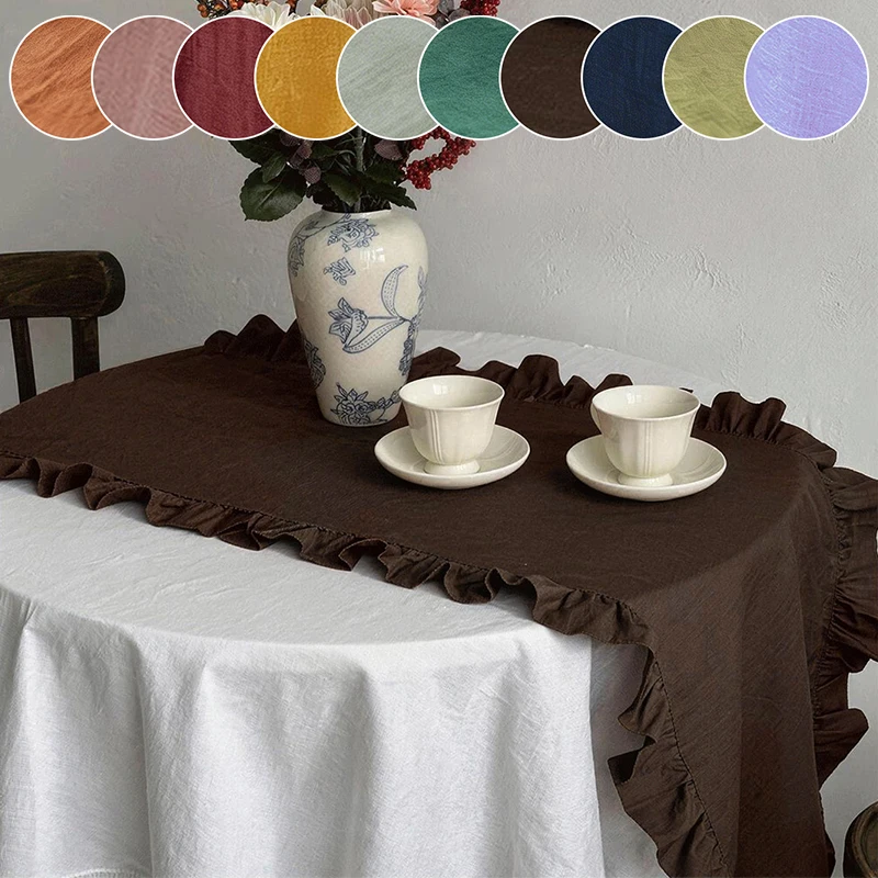 1PC French Countryside Multi color Lotus Leaf Edge Table Flag Decoration Washable Living Room Dining Room Party Wedding Suitable