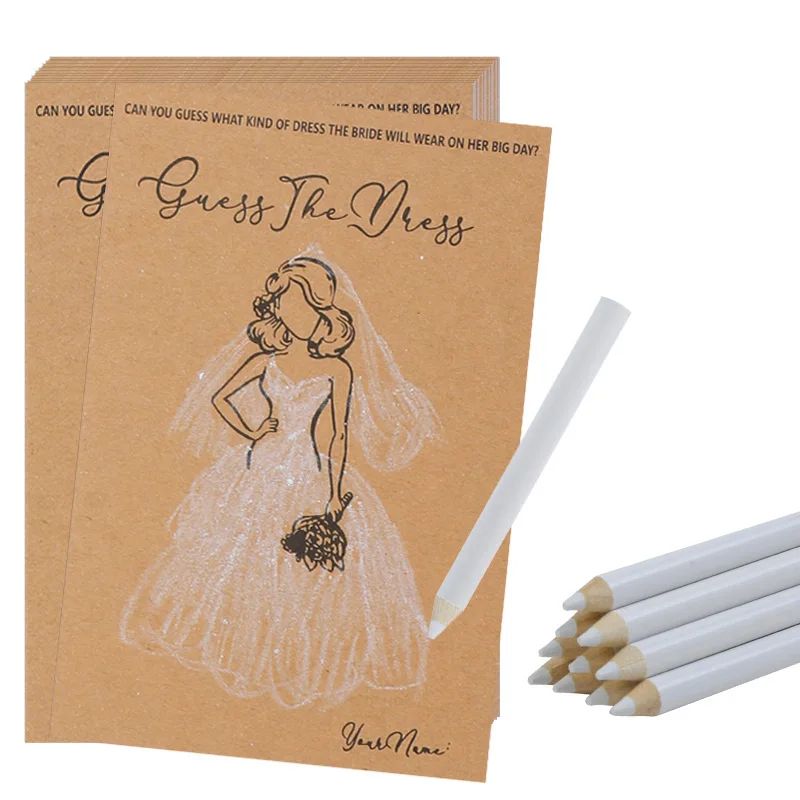 20Pcs Wedding Dress Game Card With Pens Guess The Dress Bridal Shower Painting Games Hens Bachelorette Party Wedding Decoration