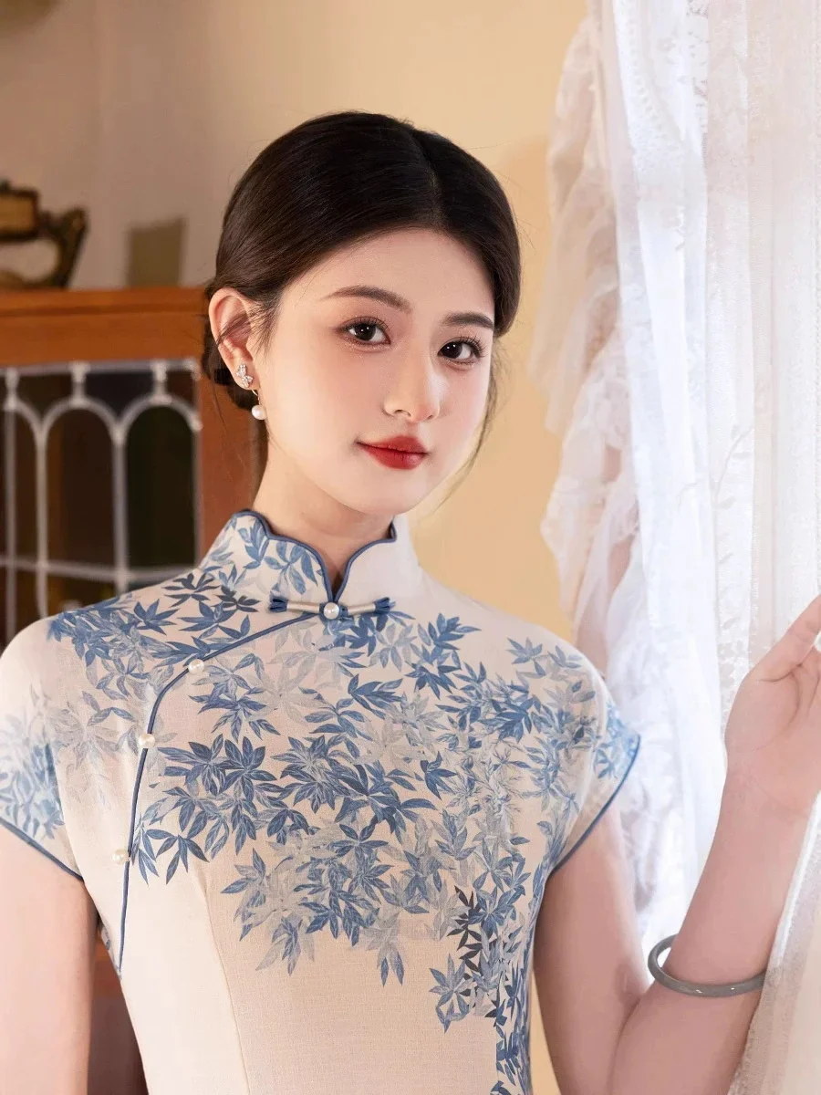 

Улучшенное элитное зеленое жаккардовое атласное платье Cheongsam для молодых девушек, высококачественное нежное вечернее платье Ципао в китайском стиле для женщин