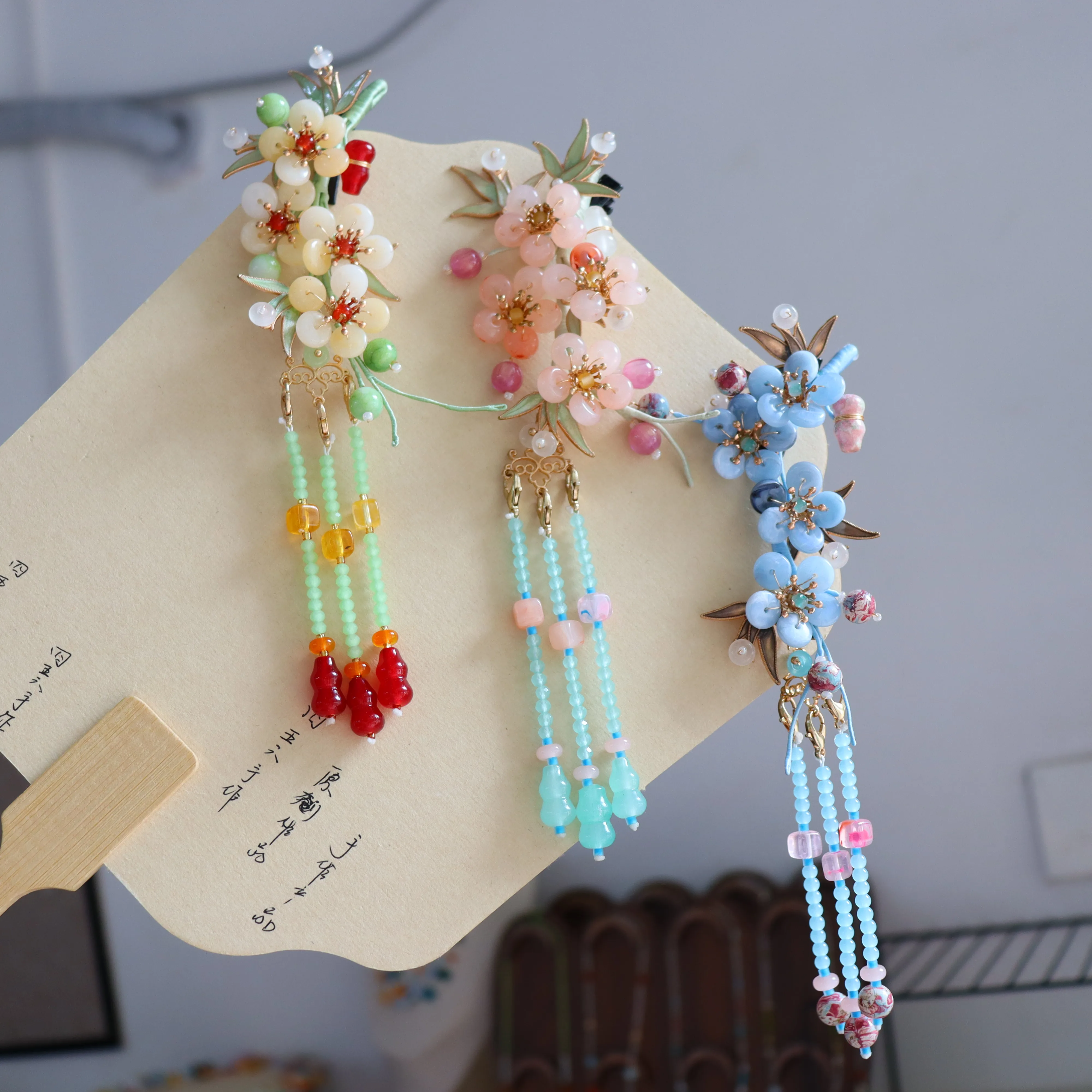 Vintage Chinese Plum Blossoms Beaded Tassel Hair Clips Hanfu Cheongsam Floral Hairpins Accessories For Women Daily Party Cosplay