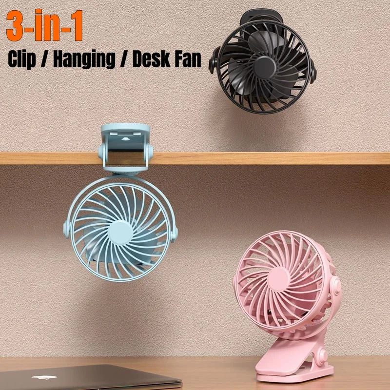 Portable Rechargeable Clip Fan 720° Rotatable Hanging Fan with Night Light Air Cooler for Outdoor Camping Ventilador