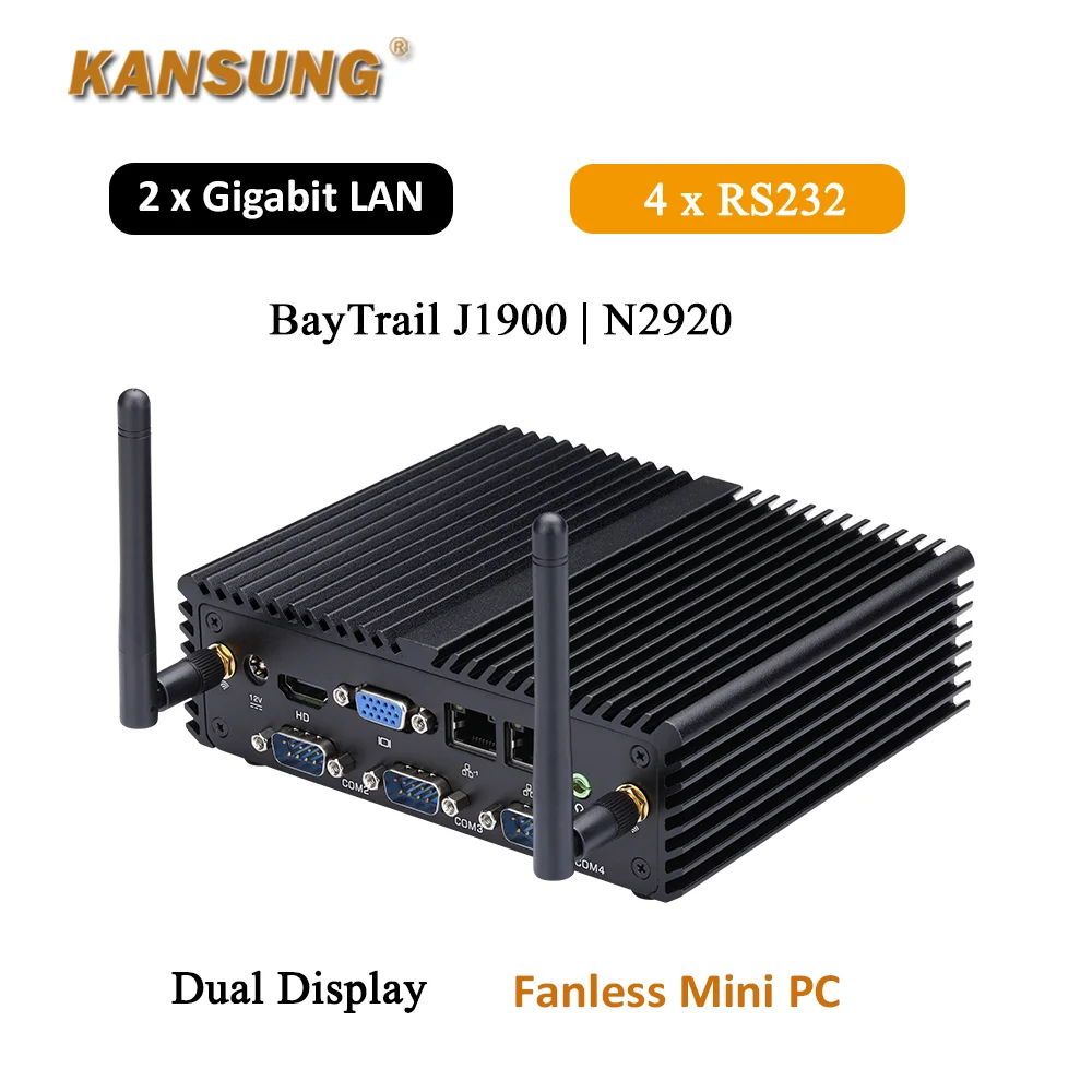 Tiny Fanless Barebone Desktop PC, 4 RS232 Dual Lan Nettop Intel Celeron N2920 J1900 Mini Computer Linux Windows Industrial PC