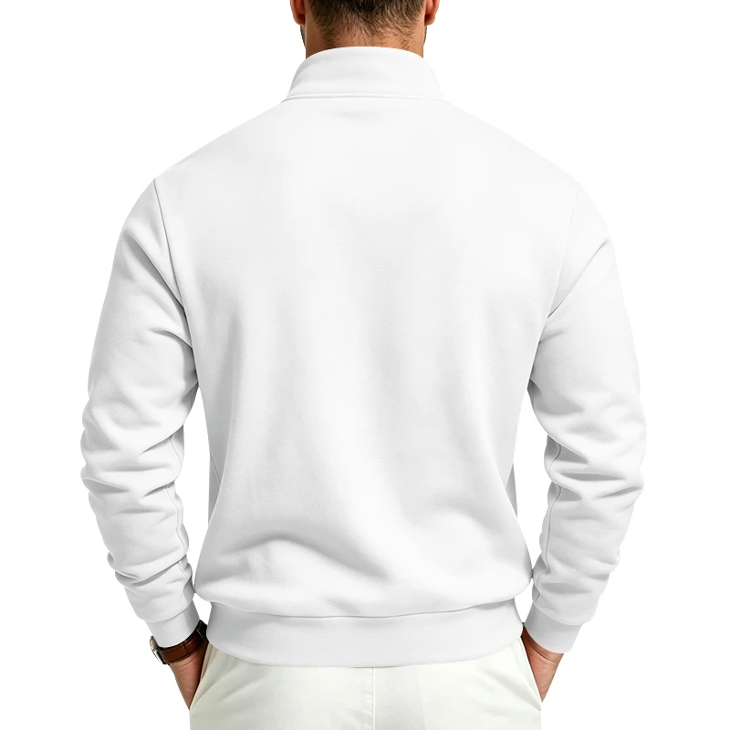 Herren-Sweatshirt mit Fleecefutter für Herbst und Winter, Stehkragen, halber Reißverschluss, langärmelig, einfarbig, warme Freizeitjacke – Detail 2