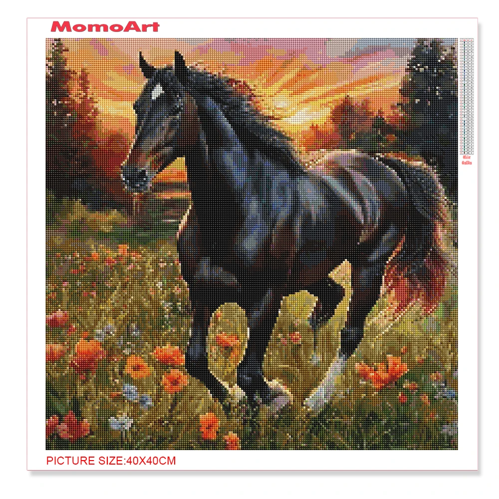 MomoArt 5D Diamond Mosaic Horse Animal New Arrival Painting Sunset Picture Rhinestones DIY Embroidery Handicraft