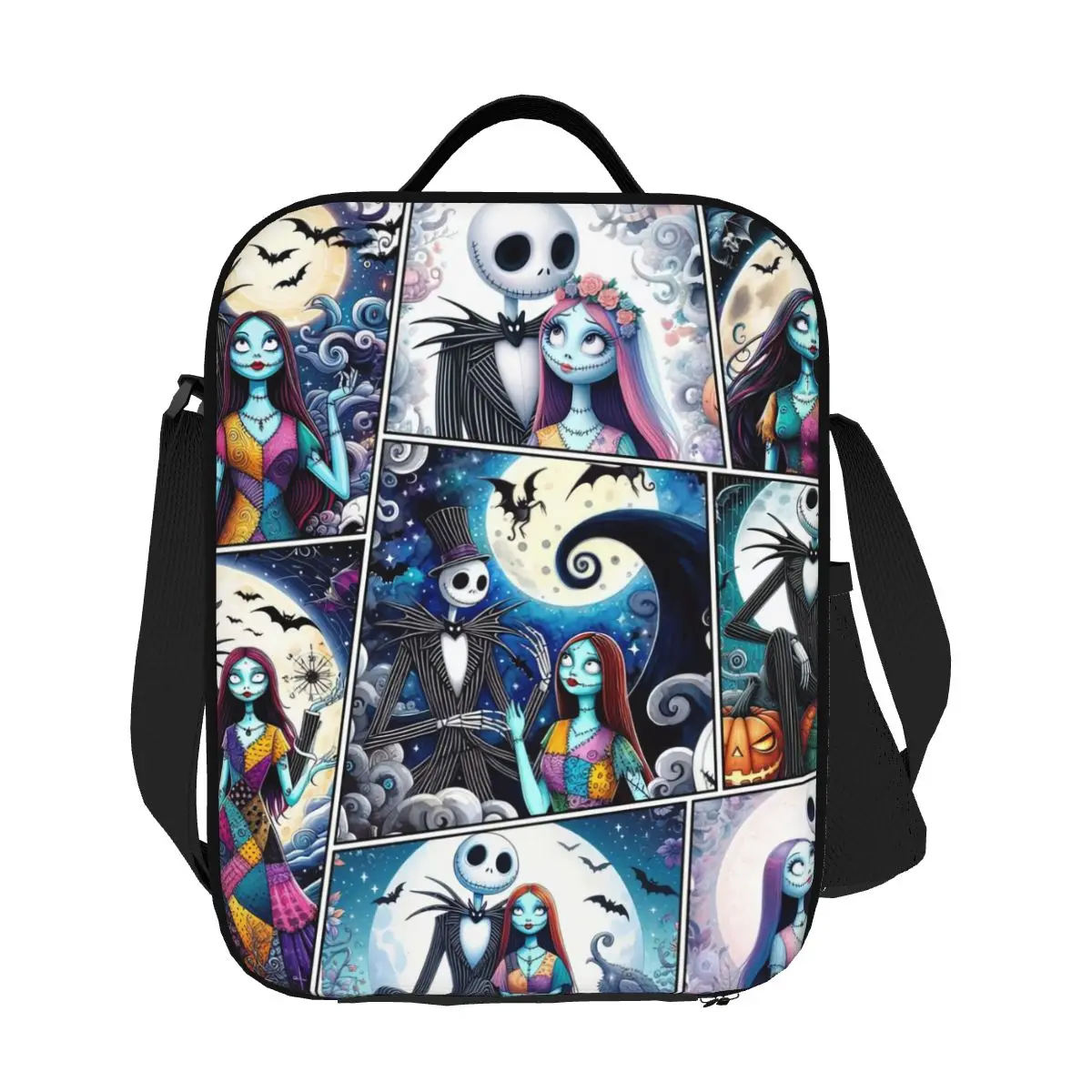 

Custom Nightmare Before Christmas Jack Sally Resuable Lunch Box Women Multifunction Cooler Thermal Food Insulated Lunch Bag Work