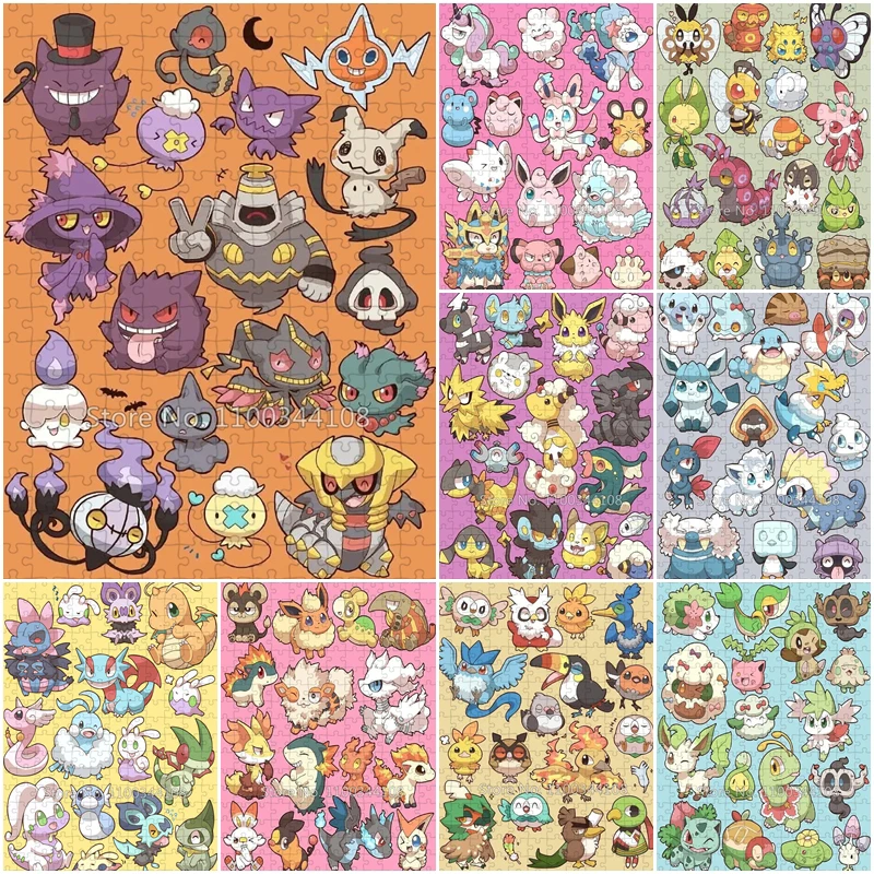 300/500/1000 PCS Ghost Pokemon Characters Puzzles Pocket Monster Pikachu Eeveelution Jigsaw Puzzle Children's Educational Toys