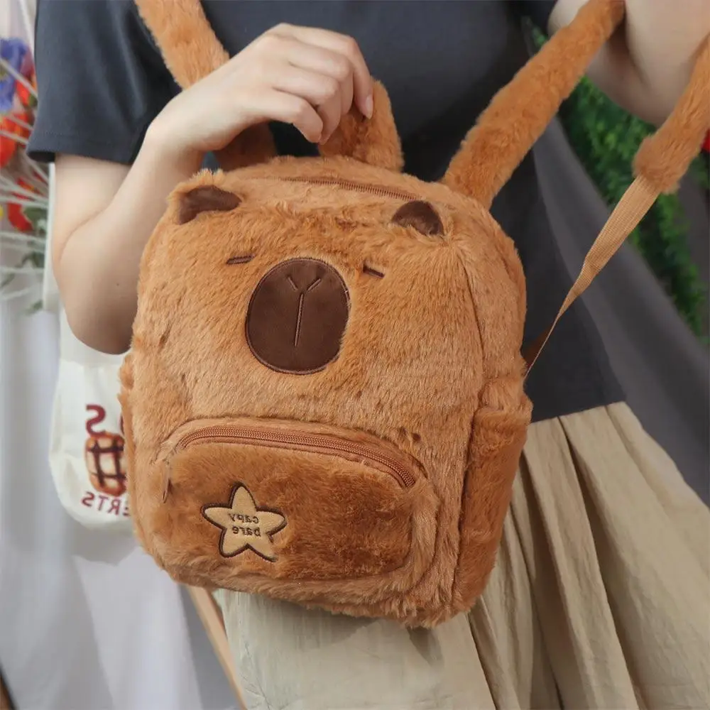 Large Capacity Capybara Plush Backpack Letter Star Capybara Shoulder Bag Korean Style Stuffed Doll Cartoon Capybara Handbag