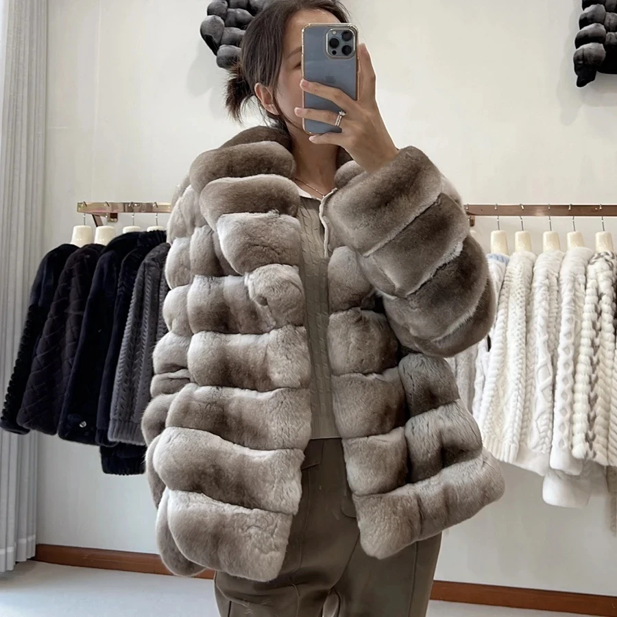 

Winter Natural Rex Rabbit Fur Coat Women Short Fur Jackets Chinchilla Fur Best Seller Real Fur Jacket