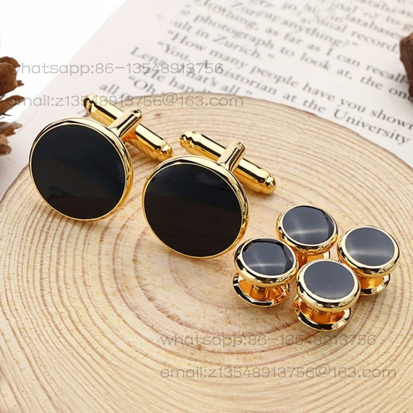 Hot Selling French Cufflinks Classic Gold Round Men's Tuxedo Button Set In Stock