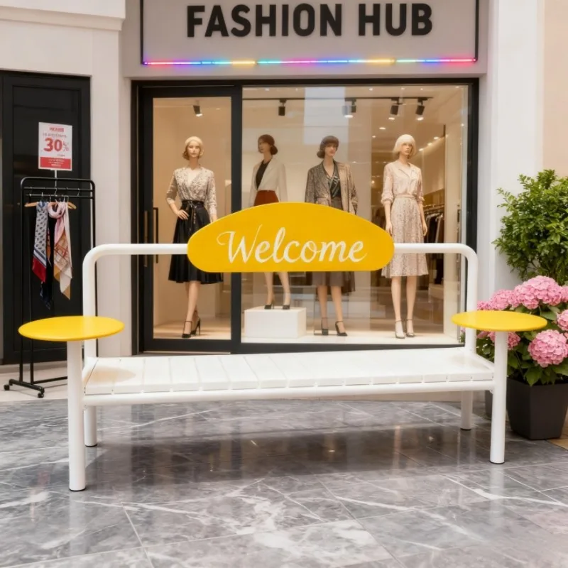 Ins Korean outdoor bench milk tea coffee shop gym leisure chair shopping mall park Internet celebrity wrought iron seat