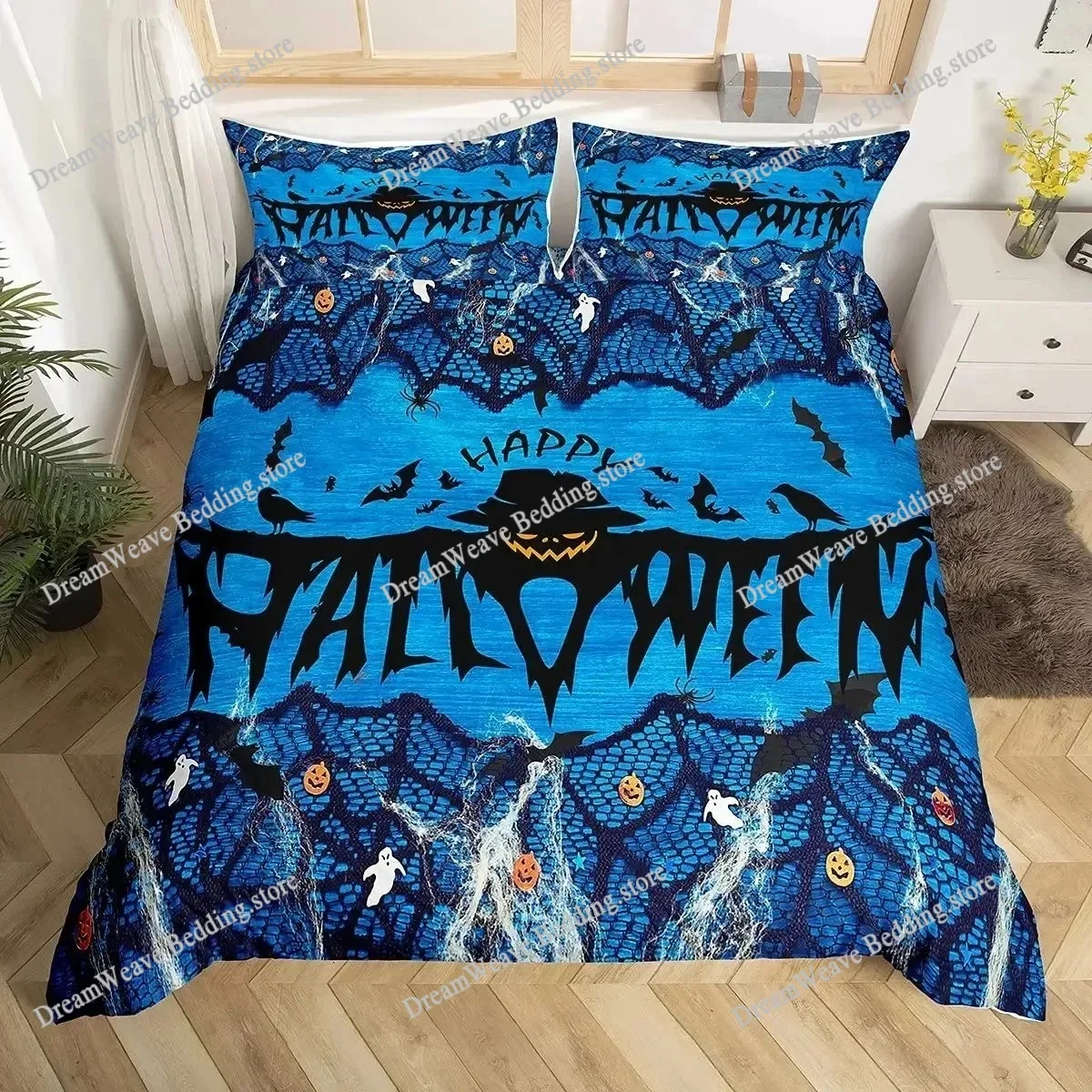 

Spider Web Duvet Cover Set Halloween Spider Bedding Sets Boys Girls Black White Comforter Cover Trick or Treat Quilt Cover Set