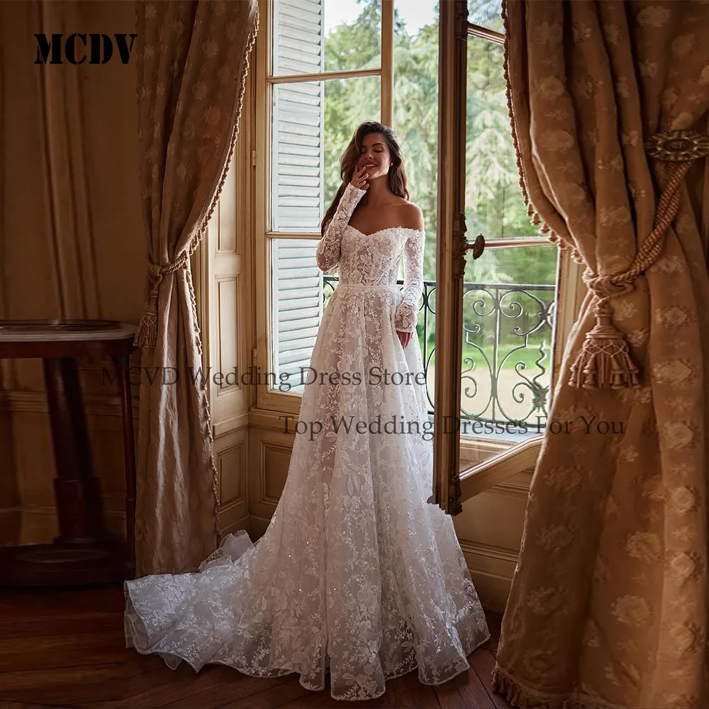 

MCDV Luxury Applique Weddings Dresses Bridal Full Sleeve Strapless Lace vestidos de novia 2026 A-Line Bride Gowns Customized