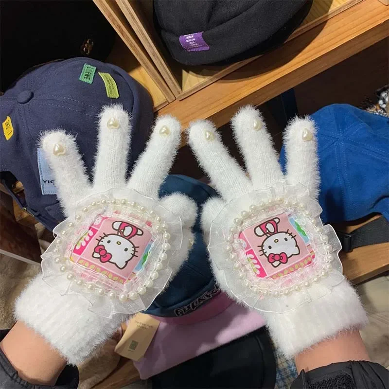 Miniso Sanrio Hallo Kitty meine Melodie Cinna moroll Y2k niedlichen Anime Nerz Haar handschuhe Mode Mädchen Thermo Zubehör Freund Geschenk