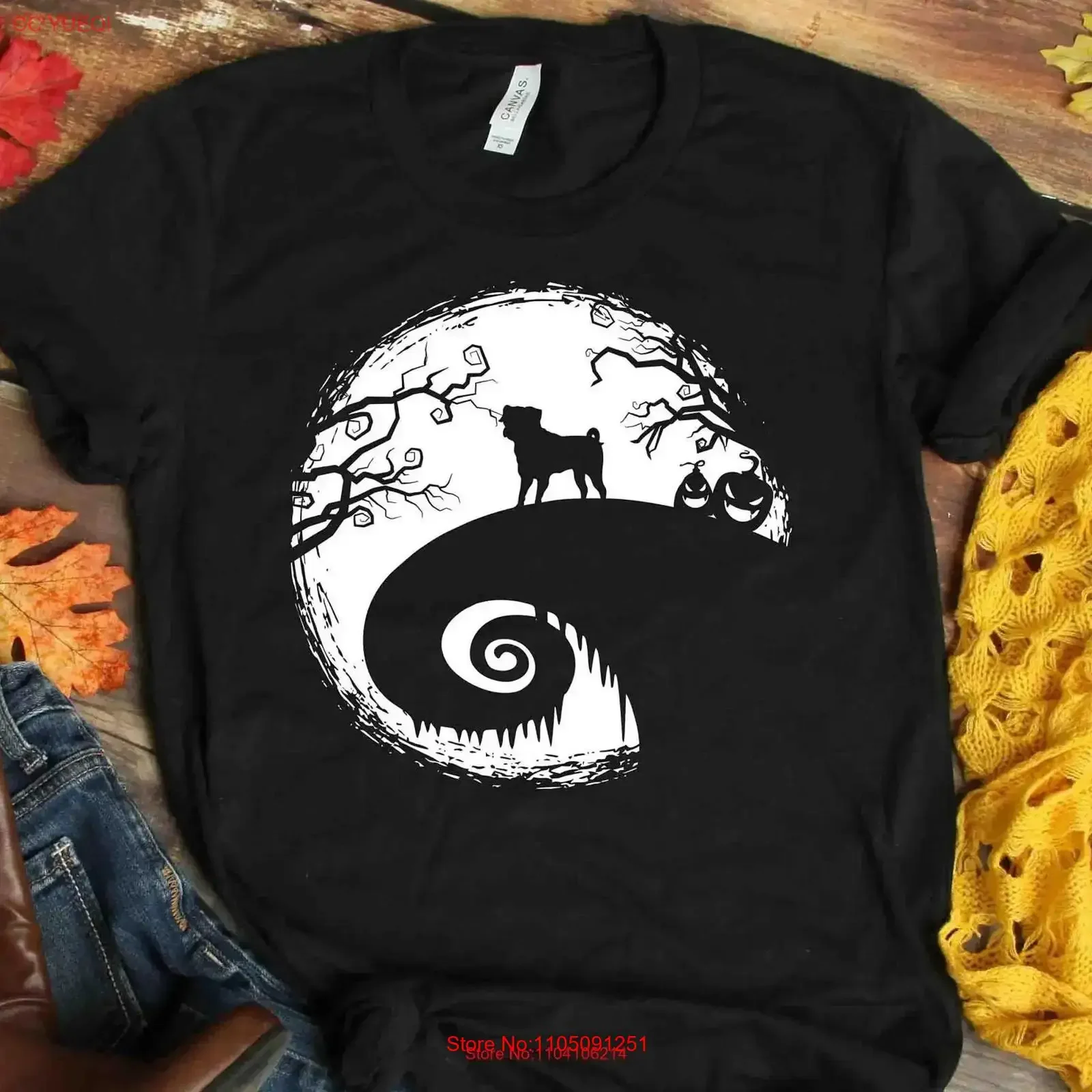 

Pug T Shirt Halloween Dog Lover Art Moon Black Mom Dad Horror s vintage Washed Soft Stylish graphic Slightly Breathable