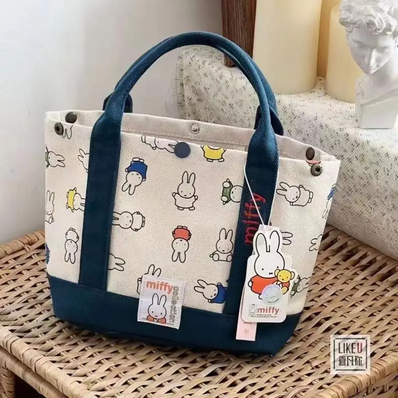 Nuova borsa di tela ricamata Miffy Borsa da esterno per ragazze Kawaii Borsa Bento Borsa a tracolla per studenti di grande capacità Borsa per la spesa
