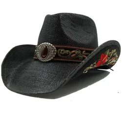 Western Style Straw Hats for Men Women Summer Beach Sun Hat Vintage Curled Edge Cowgirl Jazz Hat Sombrero Hombre