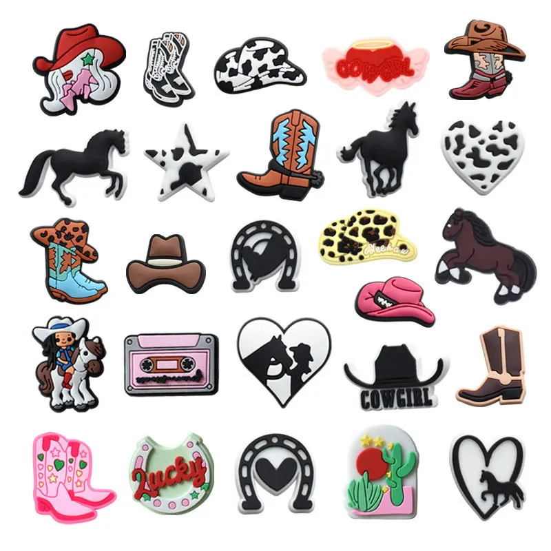 cowgirl cowboy hat horse Charms for sandals Shoe Decorations Pins for Woman Men Gifts Clog Buckle Blessed Accessories DIY wholes