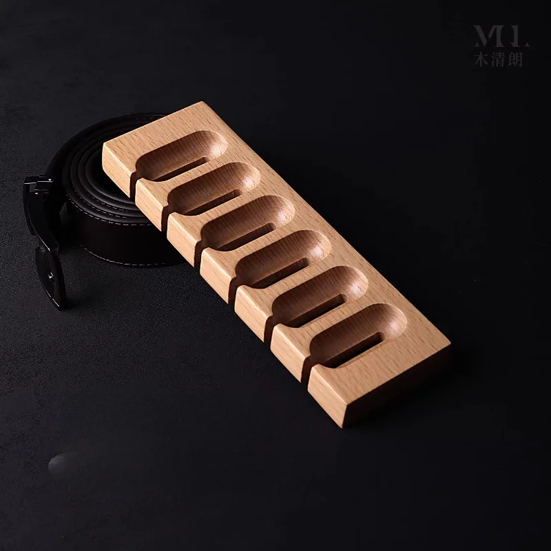 Solid Wood Wall Mounted Belt Rack No Drill Belt Door Hook Holder Scarves Ties Storage Rack Entryway Accessories Home Organizer view 5