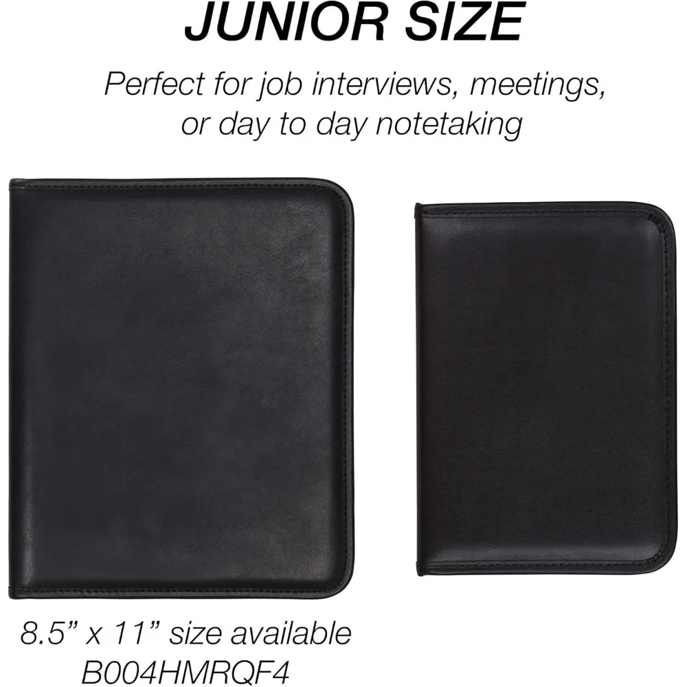 Professional Padfolio, Faux-Leather Mini Portfolio, with 5 x 8 Writing Pad, Black