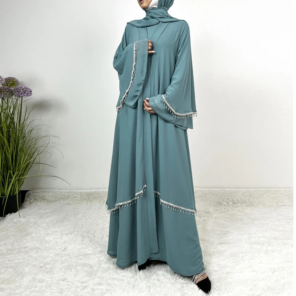 Set musulmano Abito in due pezzi Abaya aperto per donna Abito cardigan Eid Ramadan Kimono Abiti di lusso
