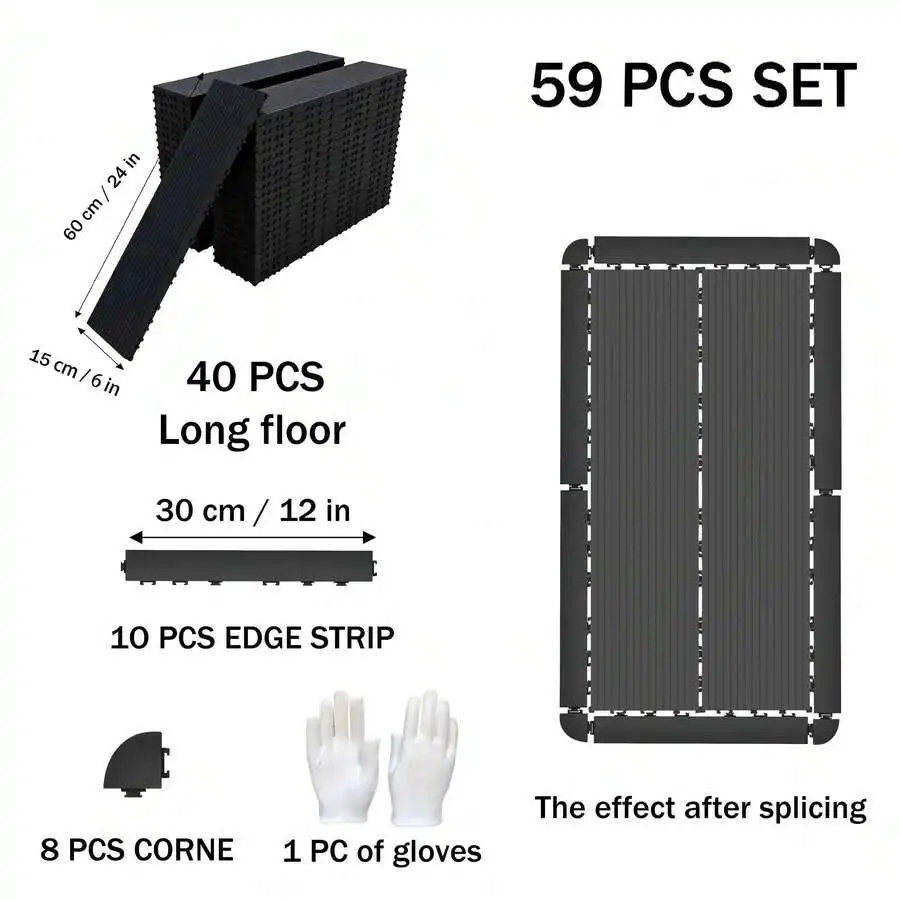 20/40 Piece Single Flooring And 39/59 Piece Complete Sets Available, 6'X24' Long Board Deck Tiles, Non-Slip Drain All Weather Pl