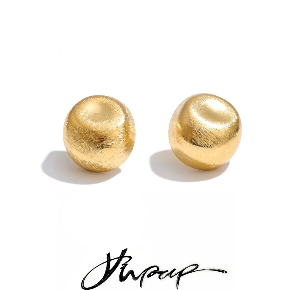 Yhpup 14k Metal Wire Drawing Stainless Steel Square Geometric Lightweight Stud Earrings for Women Fashion Simple Unique Jewelry