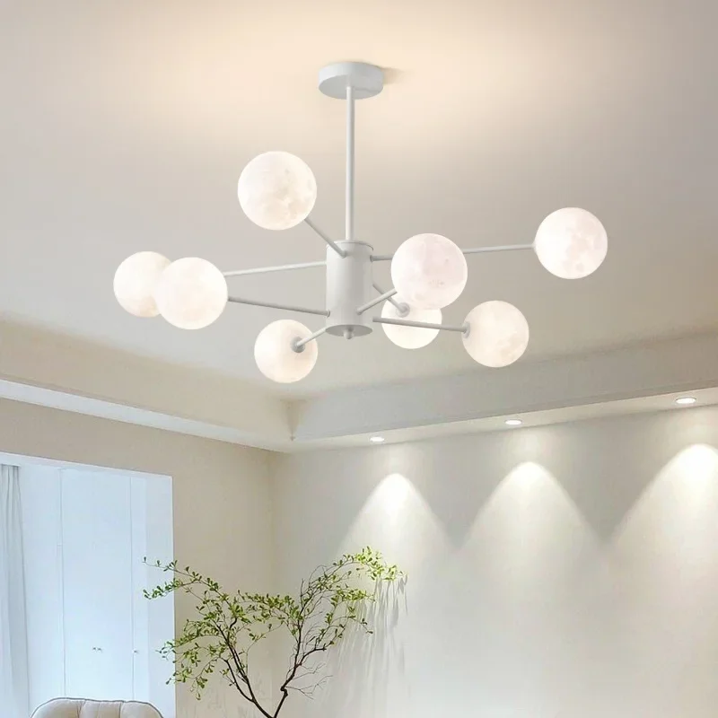 Modern Minimalist Living Room Chandelier with Nordic Lunar Lampshade Design Suitable For Restaurant Bedrooms Interior Chandelier