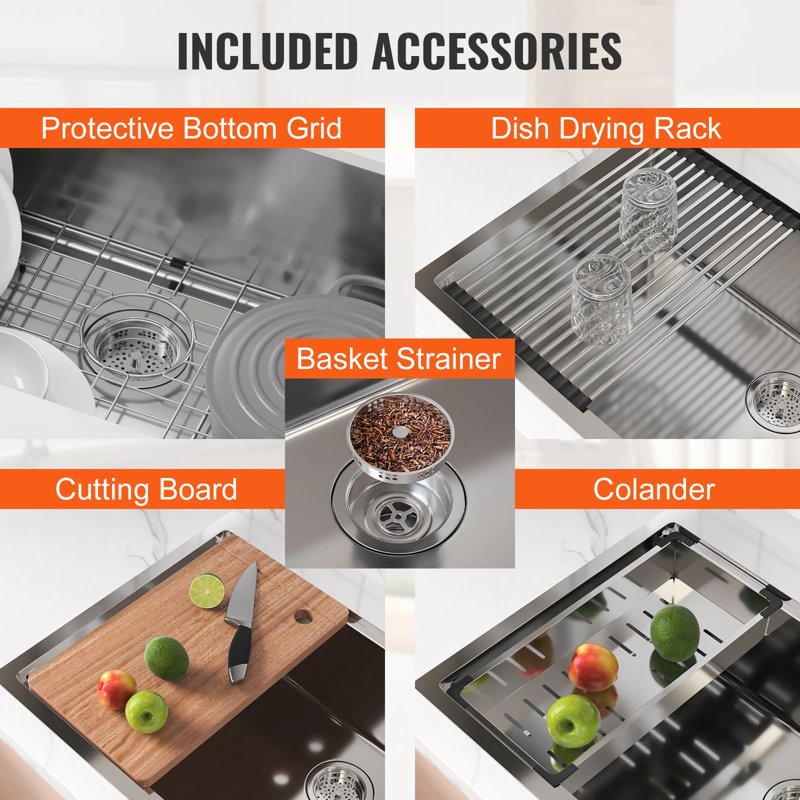 VEVOR Kitchen Sink 304 Stainless Steel Drop-In Sinks,Top Mount Single Bowl Basin  Household Dishwasher Sinks for RV Prep Kitchen