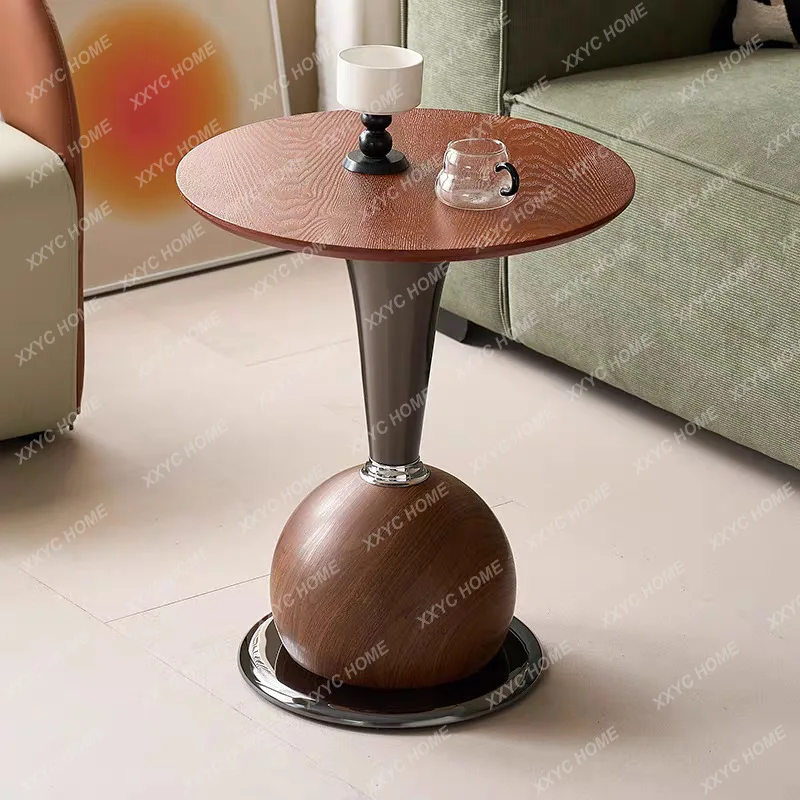 Walnut Wood Side Table  Minimalist Round Coffee Table Luxury Nightstand Retro Small Table