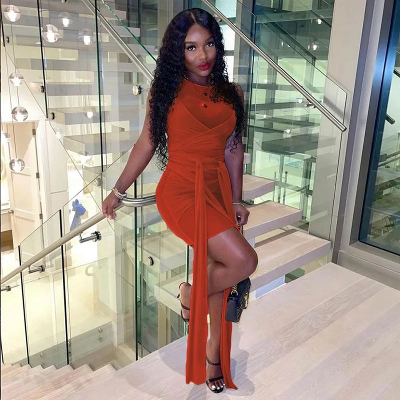 sheer mesh wrap tie ribbon mini dress Bangniweigou Ribbon Wrap Up Draped Mesh See Through Bandage Dress Women Mummy Tie Up Bodycon High