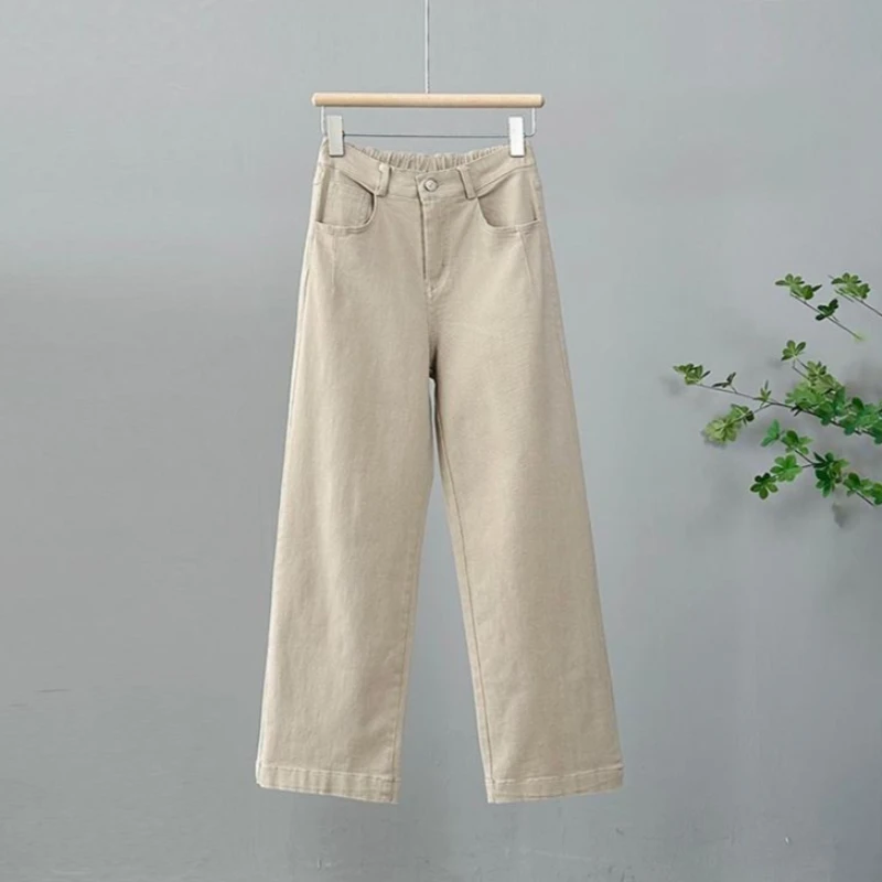 Spring and Summer Loose Cropped Pants Cotton Elasticity High Waist Casual Pants Women Solid Color Versatile Wide Leg Pants Women