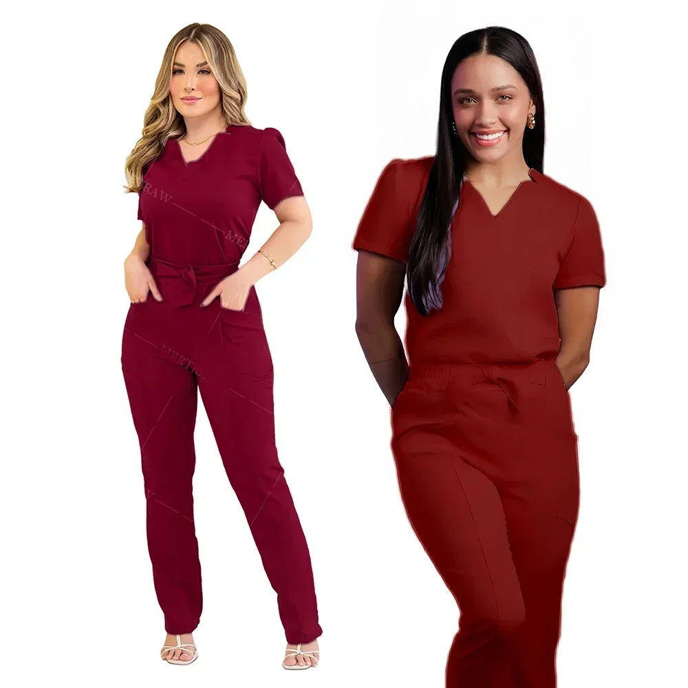 新しいスクラブセット医療制服ストレッチスクラブトップスポケットパンツナース制服ドクター手術オーバーオール美容サロン作業服