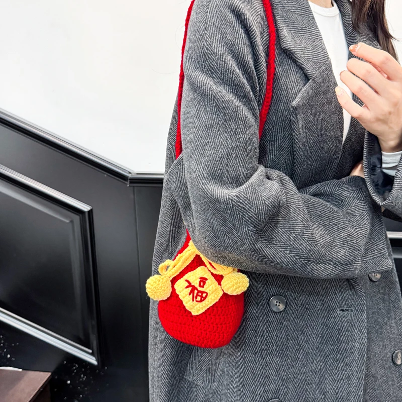 2026 حقائب عالية الجودة سنة جديدة سعيدة الحصول على تصميم غني حقائب اليد النسائية الموضة الغزل المرقعة سلسلة حقائب كروسبودي #4