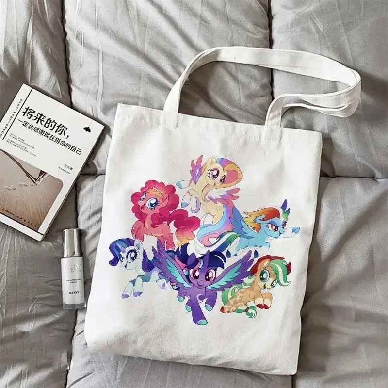 Cartoon My Little Pony Series Cute Printed Canvas Shoulder Bag Kawaii Portable High-capacity Handbag Supermarket Shopping Bags