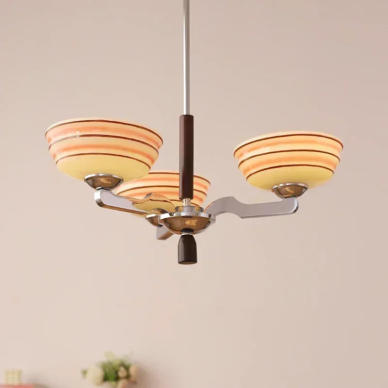 

SANDYHA French Style Iron Art LED Pendant Light Creative Glass Lampshade Living Room Indoor Lighting Fixtures for Home