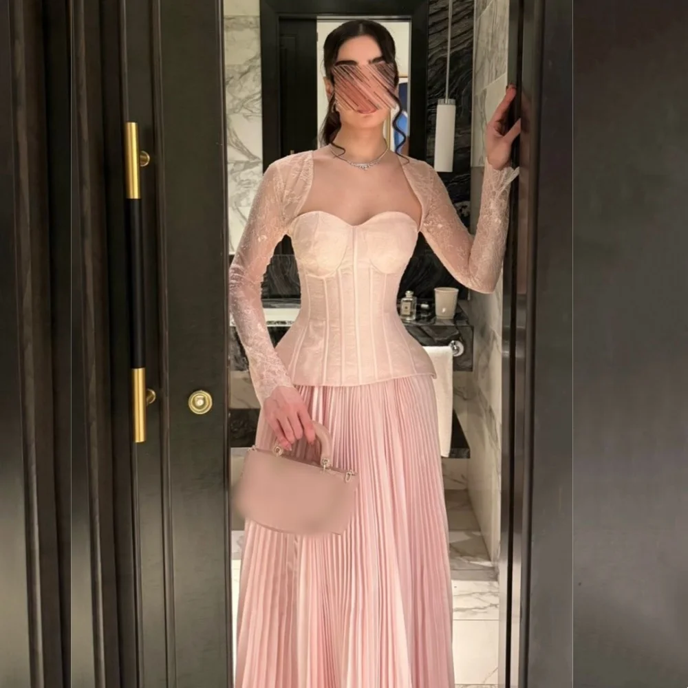 

Customized Exquisite Long Sleeves Women's Evening Dress A-line Long Dresses Bespoke Occasion Elegant Party Wedding Guest Gown