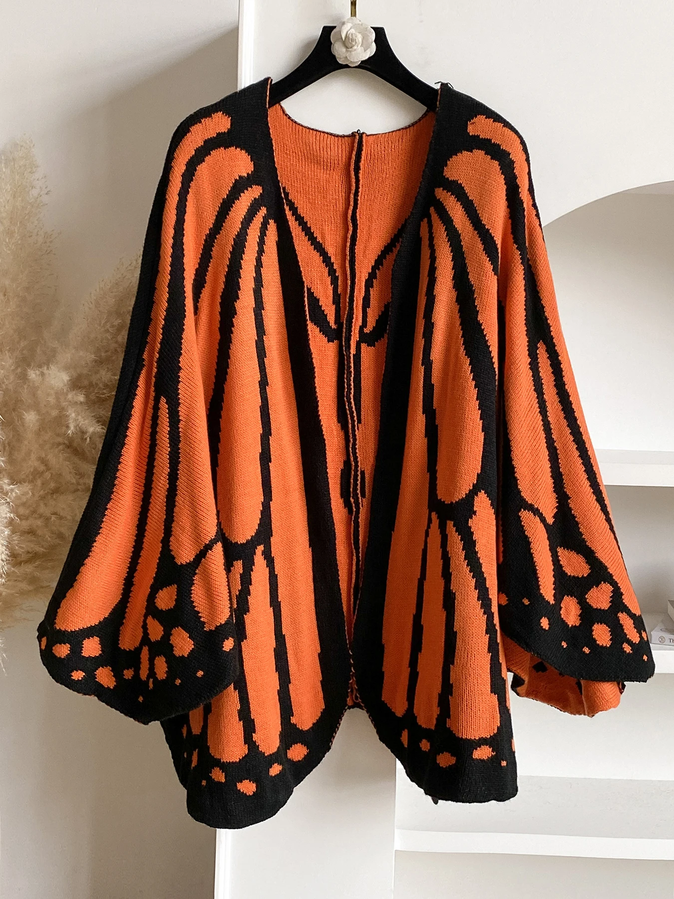 Women's Butterfly Wing Knit Poncho Cape Stylish Wool-Blend Open Front Shawl Loose Oversized Warm Wrap Coat for Autumn Winter