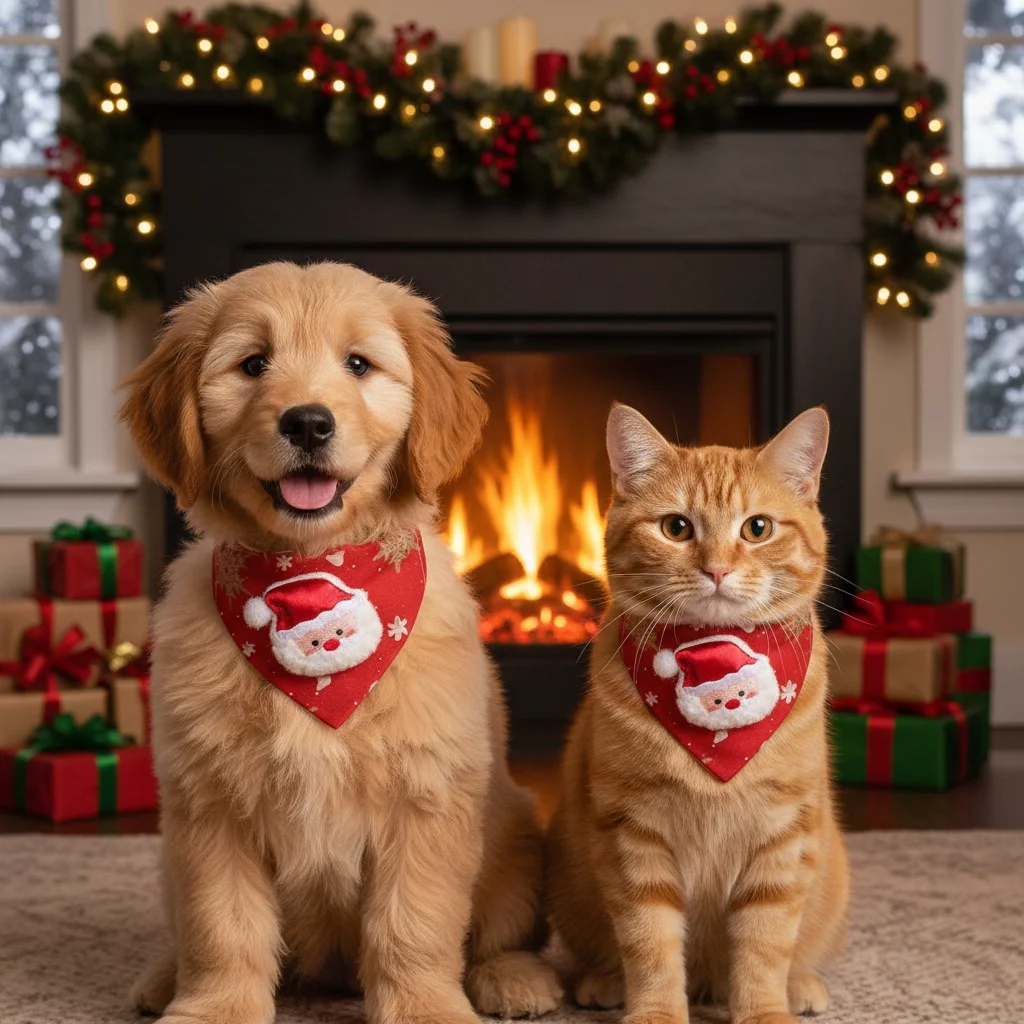 

Pet Bandana Collar Adjustable Christmas Scarf For Dog Cat Saliva Towel Fashionable Neck Scarf Ring Triangle Bib Pet Neckerchief