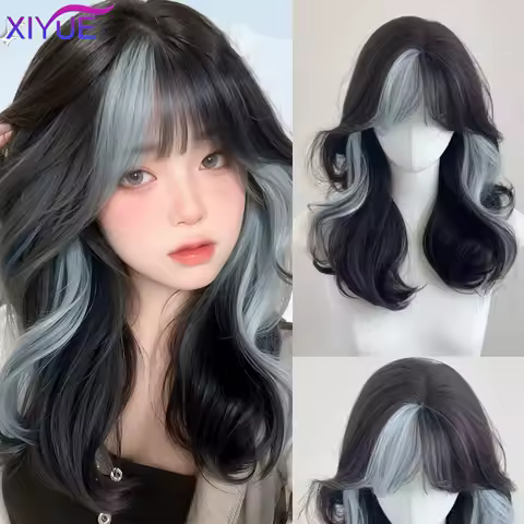 XIYUE Synthetic Lolita Long Anime Curly Wigs Hair Black Pick Blue Cosplay Wig Heat-Resisting Fiber Hair Wigs For Women