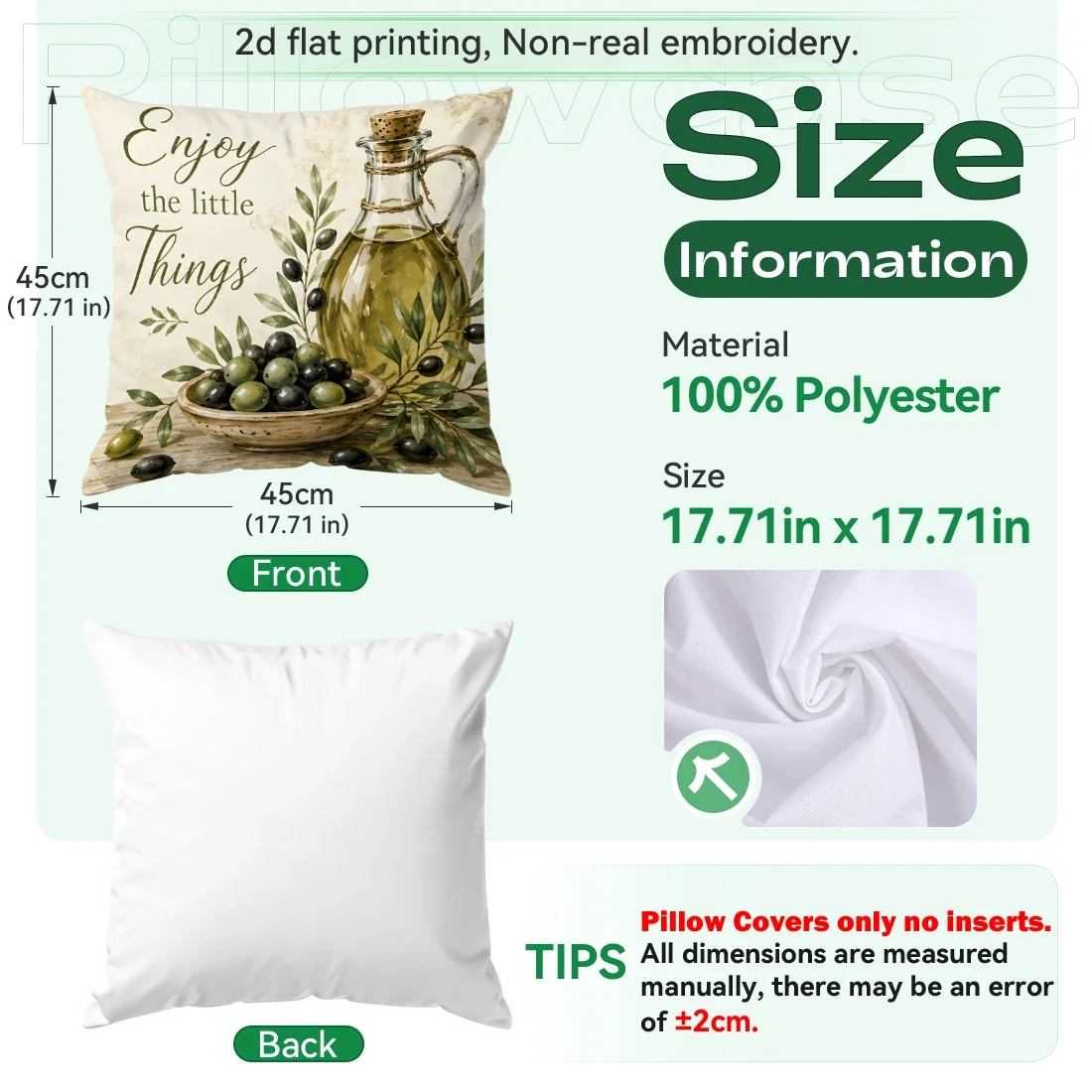 Pastoral Olive Retro Text Design Cushions Pillowcase Polyester Cushion Cover Throw Pillow Pillowcover Home Car Sofa Decor