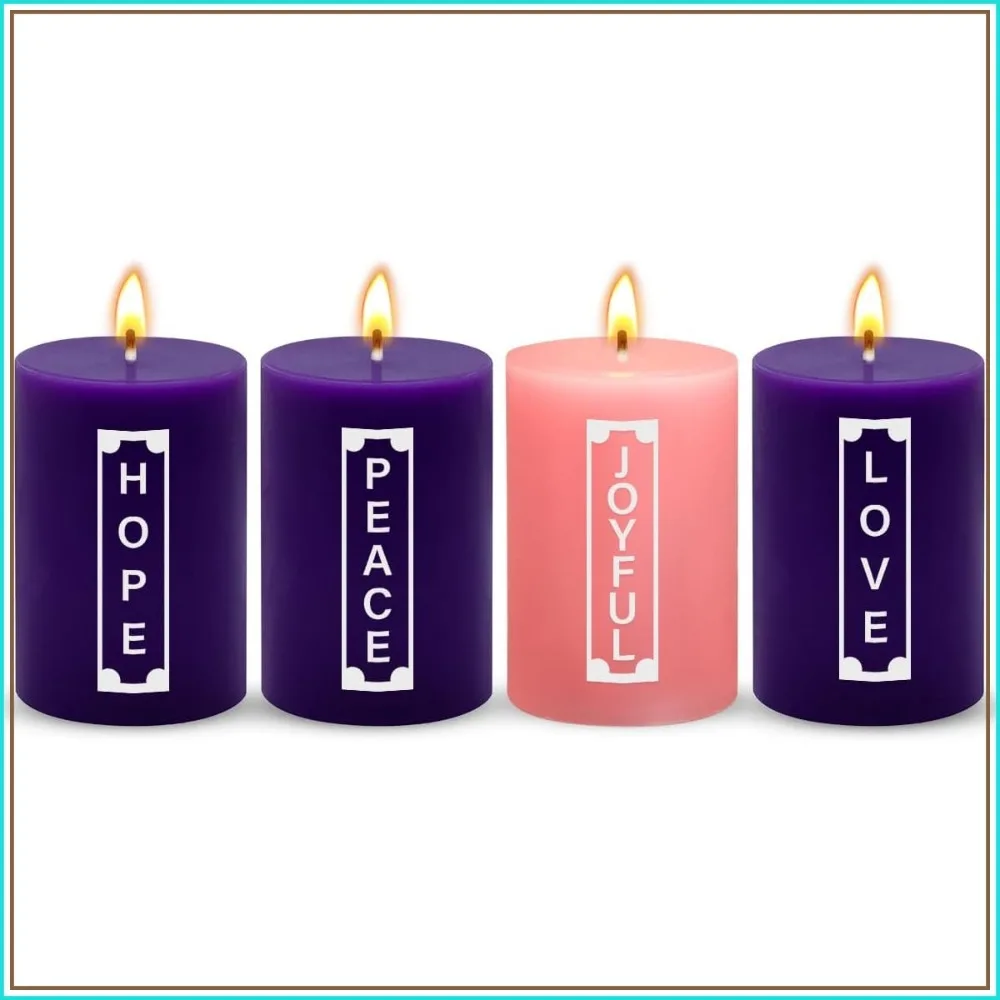 2×3 Inch Advent Pillar Candles with Words, Purple & Pink, for Advent Wreath & Christmas Decor, Long-Lasting Dripless